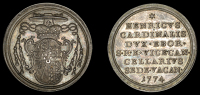 England, Cardinal Henry, Duke of York, 1774, a silver medal, unsigned, arms, rev. inscription and date in seven...