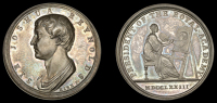 England, Sir Joshua Reynolds, 1773, a silver medal by J. Kirk, bust left, rev. female figure of Art, seated at an...