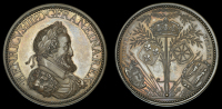 France, Battle of Ivry, 1590, a copper medal, unsigned, laureate and armoured bust of Henri IV right, rev. crown on...