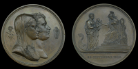 France, Birth of the Duke of Bordeaux, 1820, a copper medal by B. Andrieu, conjoined busts of the Duke and Duchess...