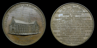 England, Foundation of Christ Church, St Margaret, Leicester, 1838, a copper medal by Ottley, view of the church,...