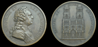 France, Reconstruction of Orléans Cathedral, 1767, a copper medal by B. Duvivier, laureate and armoured bust of...