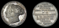 England, Visit of Queen Victoria and Prince Albert to France, 1855, a silver medal by V.M. Borrel, conjoined busts...