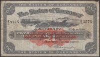 States of Guernsey, £1, 3 June 1938, serial number P/L 3575, minor damage to top right corner, stained, original...