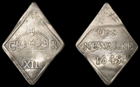 Charles I (1625-1649), Newark, Shilling, 1645, crude flat crown, 9 pearls to left of orb and 8 pearls to right, from...
