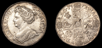 Anne (1702-1714), Shilling, 1712, fourth bust, roses and plumes, harp with 6 strings (ESC 1410 [1159]; S 3617)....
