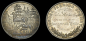Idrone Farming Society, a silver award medal by I. Parkes, three horses in foreground, well at left, house and trees...