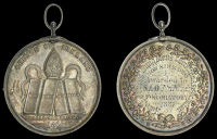 Church of Ireland, a silver award medal by J. Woodhouse, bishop’s mitre atop bible and prayer book, rev. wreath,...