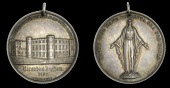 Clongowes College, a silver medal by J. Woodhouse, frontal elevation of the college, exergue named (Ricardus Ingham,...