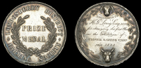 Londonderry District Farming Society, Prize Medal, a silver award by W. Woodhouse, wreath, rev. heads of bull and...