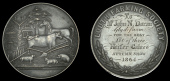 Louth Farming Society, a silver award medal by J.C. Parkes, farm animals and plough, house at left and tree in...