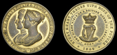 Royal Visit, 1849, a gilt-bronze medal, conjoined busts left, rev. legend around a crowned Irish harp, 44mm (BHM...