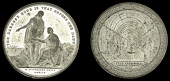 Cork National EXHIBITION, 1852, a white metal medal by W. Woodhouse, standing female figure of Hope reaches for the...