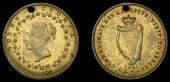 Visit to Ireland, 1861, a brass medalet signed J.W., bust of Victoria left within shamrock wreath, rev. harp, 27mm...