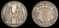 ULSTER UNIONIST CONVENTION, 1893, a copper medal by Gibson, two figures, one young, one older, greet each, behind...