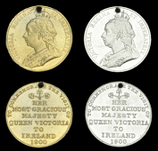 Visit to IRELAND, 1900, white metal medals by the Birmingham Mint (2), veiled bust left, revs. legend, both 26mm...