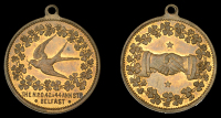 N[ational] P[ost] O[ffice], Belfast, c. 1900, a lacquered bronze medalet, dove, rev. clasped hands, 22mm. Virtually...