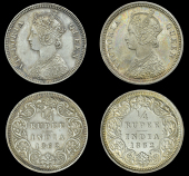 India, British India, Victoria, Quarter-Rupees (2), 1862, type A/II, Calcutta and Bombay (SW 4.130, 4.133; Prid....