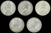 India, British India, Victoria, Rupees (5), 1877b, type A2/II (SW 6.32; Prid. 149); 1884c, type A1/I (SW 6.73; Prid....