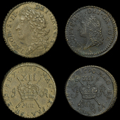 James II (1685-1691), Gunmoney coinage, Shillings (2), 1689 Mar, large size, pearled top crown arch, 7.45g/6h...