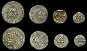 India, Princely States, INDORE, Quarter-Rupee, in the name of Shah ‘Alam II, date off flan (KM. 72), Eighth-Rupee,...