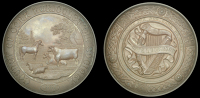 County of Cork Agricultural Society, a bronze award medal by Heaton, rural scene with horse, bull, cow and sheep,...
