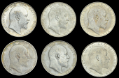 Edward VII (1901-1910), Halfcrowns (6), 1902, 1903, 1906, 1908, 1909, 1910, all dies 1+A (Davies 1510, 1511, 1514,...