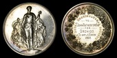 England, Royal Horticultural Society, a silver award medal after W. Wyon, Flora standing facing surrounded by...