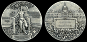 Switzerland, Exposition Nationale Suisse, Geneva, 1896, a plated bronze medal by H. Bovy and G. Hantz, semi-naked...