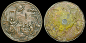 Germany, Augsburg, a bronzed electrotype copy of a circular plaque after H.-J. Bayr, Athena leads the...