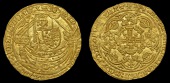 Henry IV (1399-1413), Heavy coinage, Noble, Calais, type IIa, mm. cross pattée on rev. only, flag at stern, arms of...