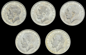 George V (1910-1936), Florins (5), all 1914, dies 2+C, 2+D, 2+E, 2+E*, 2+E** (Davies 1735-7; ESC 3759 [933]; S 4012)...