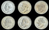 George V (1910-1936), Florins (6), 1915, 1916, 1917, all dies 2+E, 1918 (2, dies 2+E and 2+E*), 1919, dies 2+E...