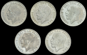 George V (1910-1936), Halfcrowns (5), all 1921, dies 3+B (2), 3+C (2), 3+C* (Davies 1677-9; ESC 3722[768]; S 4021A)...