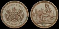 England, Amateur Art Exhibition, Exeter, a copper award medal, unsigned, Arts seated left, cathedral behind, rev....