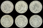 George V (1910-1936), Halfcrowns (3), 1923, 1924, 1926, all dies 3+D (Davies 1684-5, 1688; ESC 3724-5, 3728 [770-1,...