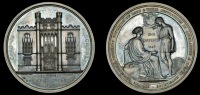 England, Foundation of the City of London School, 1834, a silver medal by B. Wyon, façade of building, rev. youth...