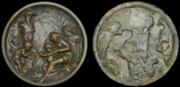 Miscellaneous, A uniface bronzed electrotype, probably 19th century, classical scene of mother and father watching...