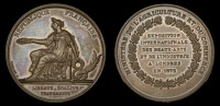 England, International Exhibition, South Kensington, 1872, a copper medal by R. Gayrard, France seated left, rev....