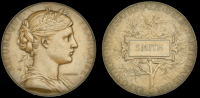 France, Exposition Internationale d’Éléctricité, Paris, 1881, a bronze award medal by J.-C. Chaplain, bust of...