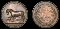 Australia, Ararat Agricultural Society, a copper award medal, unsigned, horse standing left, sheep and cow behind,...