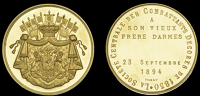 Belgium, La Société Centrale des Combattants Décorés de 1830, a gilt-bronze award medal by Fisch, crowned arms...