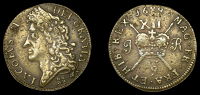 James II (1685-1691), Gunmoney coinage, Shilling, 1689 9r, Limerick, castle under bust, 5.76g/12h (Timmins 3E; S...