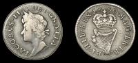 James II (1685-1691), Pewter coinage, Proof Halfpenny, 1690, type I, in silver, edge grained, 3.90g/6h (Timmins 1B;...
