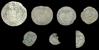 James V, First coinage, Plack, mm. crown on obv. only, pellet stops, 1.22g/2h (S 5381); together with other Scottish...