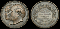 Missions of Sir Moses Montefiore, 1864, a copper medal by C. Wiener, conjoined busts of Moses and Judith Montefiore...