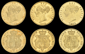 Victoria (1837-1901), Half-Sovereigns (3), 1859, 1865 die 38, 1870 die 38 (M 433, 441, 445; S 3859A, 3860) [3]....