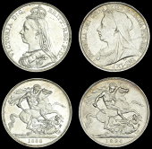 Victoria (1837-1901), Crowns (2), 1888 narrow date, 1896 lx (ESC 2587, 2601 [298, 311]; S 3921, 3937) (2). First...