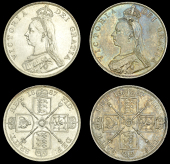 Victoria (1837-1901), Double-Florins (2), both 1887, Roman and Arabic numerals (ESC 2695, 2697 [394-5]; S 3922-3)...