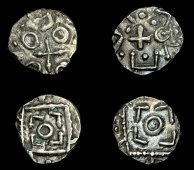 EARLY ANGLO-SAXON, Sceattas (2), both series D, Continental type 8, debased standard, rev. cross and pellets, pseudo...